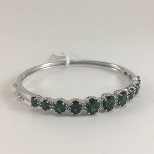 Sterling silver hinged bangle w/ dark green stones